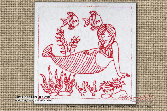 Mermaid with Fishes Lineart Design