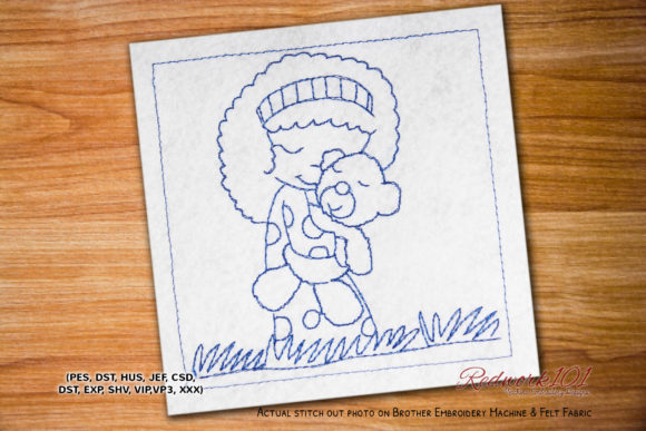 Precious Moments with Teddy Bear Redwork